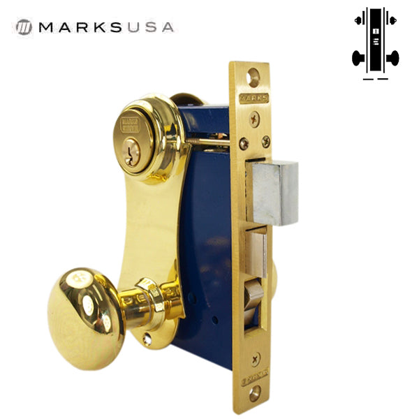 Marks USA - Series 21AC - Ornamental Iron Mortise Lockset - Double Cylinder - Backset: 2-1/2" - Entrance - Bright Brass - LH/RH - UHS Hardware Marks USA - Series 21AC - Ornamental Iron Mortise Lockset - Double Cylinder - Backset: 2-1/2" - Entrance - Bright Brass - LH/RH - UHS Hardware