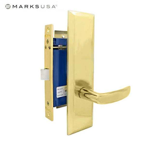 Marks USA - 7NY96DT-3-F2 - New York Mortise Lever Lock - Large Inside Plate - Polished Brass - Full Dummy - Grade 2 - UHS Hardware Marks USA - 7NY96DT-3-F2 - New York Mortise Lever Lock - Large Inside Plate - Polished Brass - Full Dummy - Grade 2 - UHS Hardware