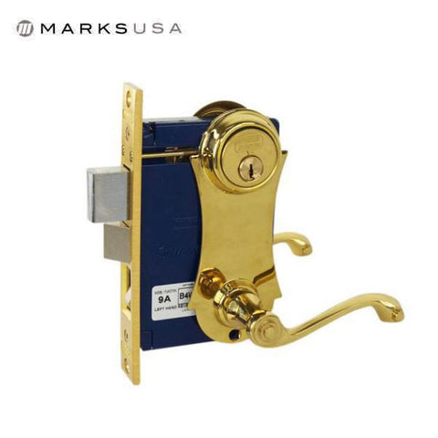 Marks USA - Series 9215AC - Ornamental Iron Mortise Lockset - Single Cylinder - Backset: 2-1/2" - Entrance - Bright Brass - LHR - UHS Hardware Marks USA - Series 9215AC - Ornamental Iron Mortise Lockset - Single Cylinder - Backset: 2-1/2" - Entrance - Bright Brass - LHR - UHS Hardware