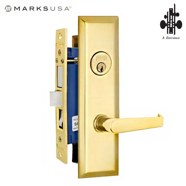 Marks USA - 9NY92A/3 - New York Mortise Lever Lock - 2-1/2" Backset - U3 - Polished Brass - Entrance - LH - UHS Hardware Marks USA - 9NY92A/3 - New York Mortise Lever Lock - 2-1/2" Backset - U3 - Polished Brass - Entrance - LH - UHS Hardware