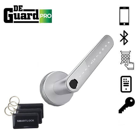 3 x DeGuard Pro - Premium Electronic Keyless Entry Smart Code Lever - N31B - Bluetooth / Fingerprint / RFID / PIN / Wi-Fi - IP55 - Silver (Bundle of 3) 3 x DeGuard Pro - Premium Electronic Keyless Entry Smart Code Lever - N31B - Bluetooth / Fingerprint / RFID / PIN / Wi-Fi - IP55 - Silver (Bundle of 3)