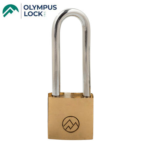 Olympus - BP - Mountain Brand Brass Padlocks - 1-1/2" Lock Body Width - Long Shackle - Optional Keying - 10 Per Box - UHS Hardware Olympus - BP - Mountain Brand Brass Padlocks - 1-1/2" Lock Body Width - Long Shackle - Optional Keying - 10 Per Box - UHS Hardware