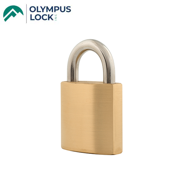 Olympus - CRB - Padlock Corbin/Russwin IC Cores - Less Core - 2" Lock Body Width - Stainless Steel Shackle - Satin Brass - UHS Hardware Olympus - CRB - Padlock Corbin/Russwin IC Cores - Less Core - 2" Lock Body Width - Stainless Steel Shackle - Satin Brass - UHS Hardware