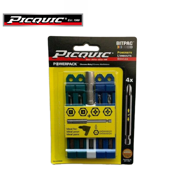 PICQUIC - Bitpac 95098 - Robertson 1 & 2 - Phillips 1 &2 - With 4" Extension Adapter - UHS Hardware PICQUIC - Bitpac 95098 - Robertson 1 & 2 - Phillips 1 &2 - With 4" Extension Adapter - UHS Hardware