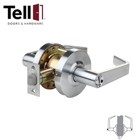 TELL - CL100984 - Standard Duty Cylindrical Leverset - Cortland - Privacy - 2 3/4" Backset - Satin Chrome - Grade 2 TELL - CL100984 - Standard Duty Cylindrical Leverset - Cortland - Privacy - 2 3/4" Backset - Satin Chrome - Grade 2