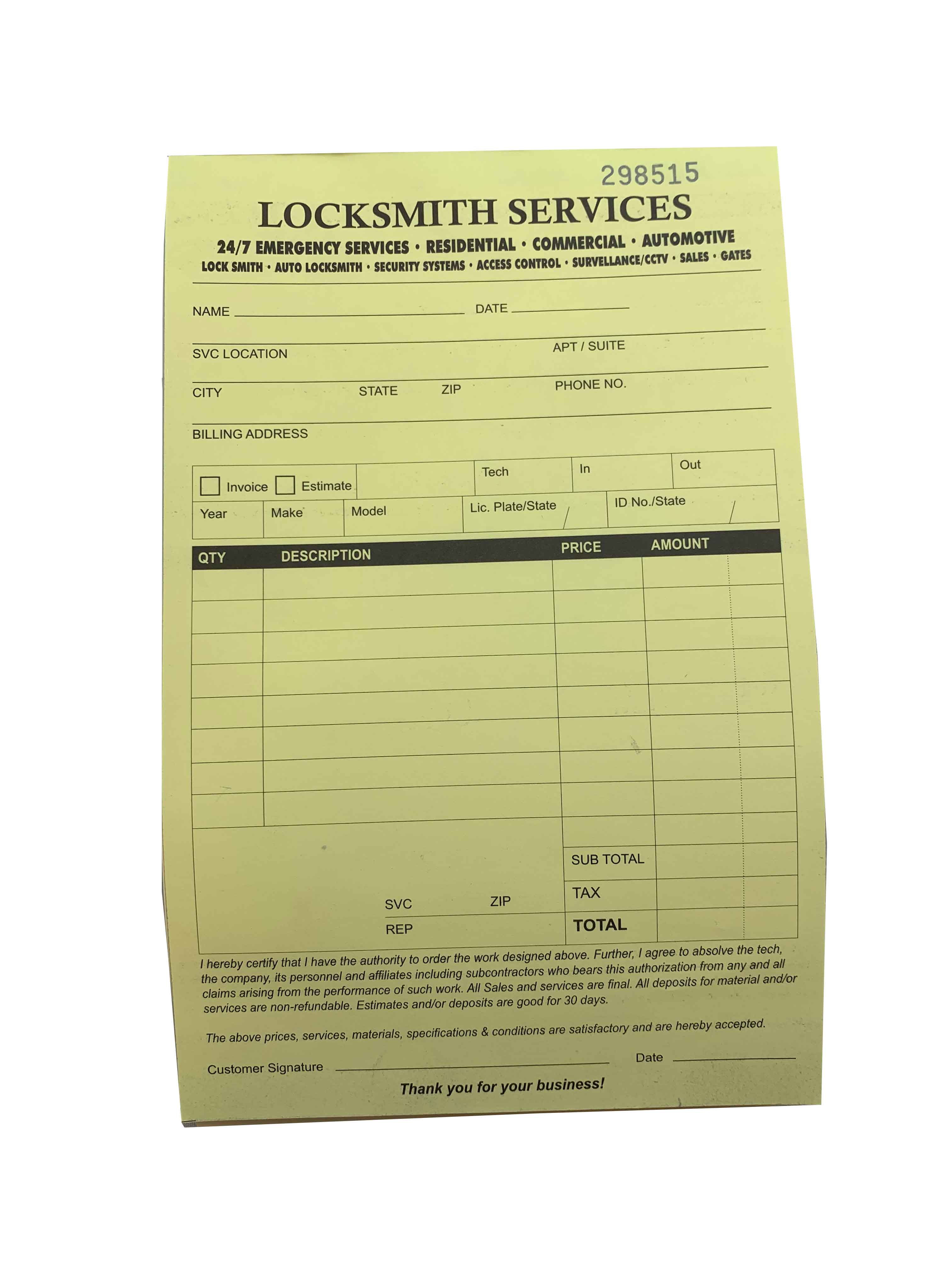 Receipt Book (Invoices) For Locksmith - UHS Hardware Receipt Book (Invoices) For Locksmith - UHS Hardware