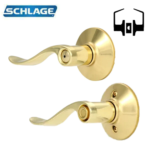 Schlage - 16210 - Accent Lever Set - Privacy - Round Rose - Bright Brass - LH - Grade 2 - UHS Hardware Schlage - 16210 - Accent Lever Set - Privacy - Round Rose - Bright Brass - LH - Grade 2 - UHS Hardware