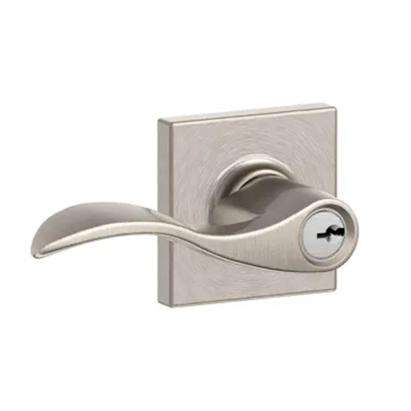 Schlage - F51A - Single Cylinder Keyed Entry - Wave Lever - Satin Nickel - Squared Rose - Grade 2 - UHS Hardware