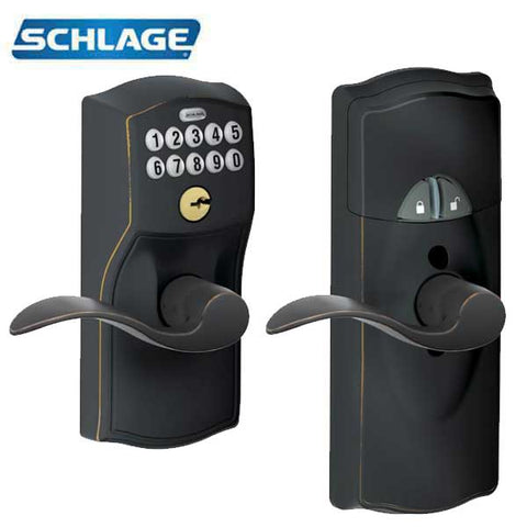 Schlage Camelot - FE599-CAM-716-ACC - LINK Electronic Lever Handle - Accent Lever - Z-Wave - 716 - Aged Bronze - Grade 2 - UHS Hardware Schlage Camelot - FE599-CAM-716-ACC - LINK Electronic Lever Handle - Accent Lever - Z-Wave - 716 - Aged Bronze - Grade 2 - UHS Hardware