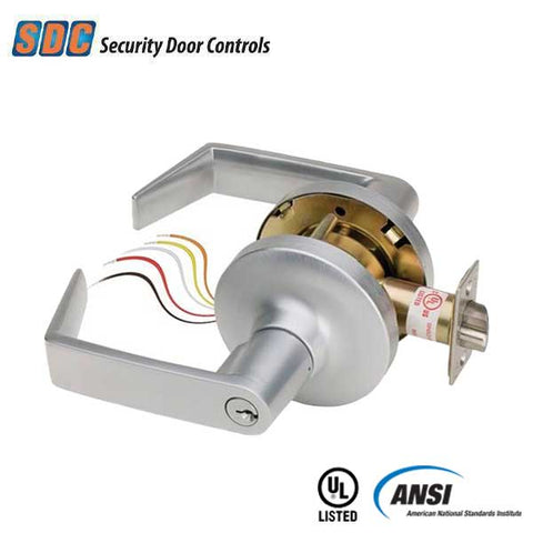 SDC - Electrified Cylindrical Lockset - Fail Safe - Eclipse Lever - 12/24VDC - Satin Chrome - Grade 1 - UHS Hardware SDC - Electrified Cylindrical Lockset - Fail Safe - Eclipse Lever - 12/24VDC - Satin Chrome - Grade 1 - UHS Hardware