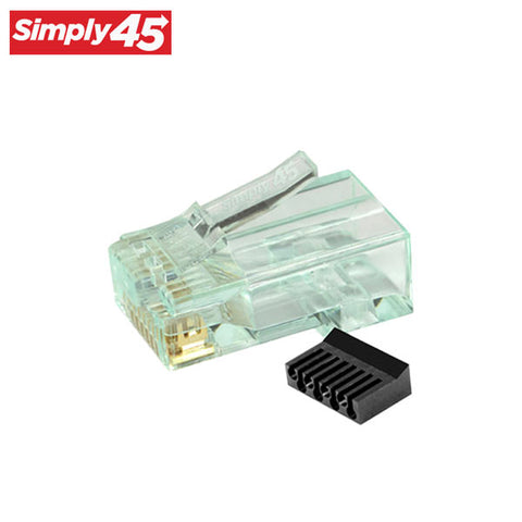 Simply45 - S45-1100 - Unshielded - Standard WE/SS (8P8C) RJ45 Modular Plugs - Green Tint - Commercial Rated - w/ Bar45 Load Bar - for Cat6/6a UTP - Jar of 100 - UHS Hardware Simply45 - S45-1100 - Unshielded - Standard WE/SS (8P8C) RJ45 Modular Plugs - Green Tint - Commercial Rated - w/ Bar45 Load Bar - for Cat6/6a UTP - Jar of 100 - UHS Hardware
