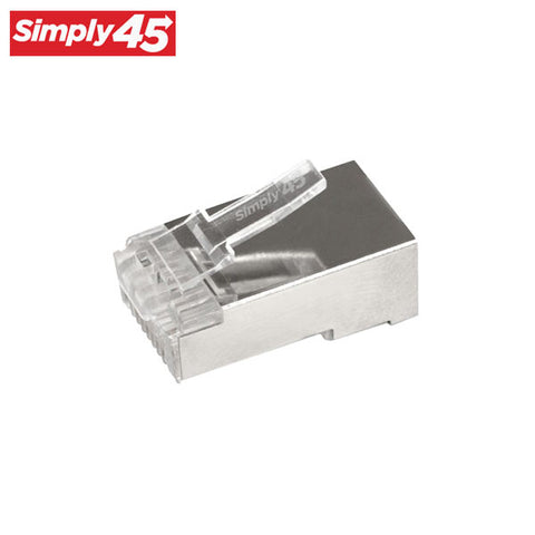 Simply45 - S45-1550 - Shielded - Internal Ground Pass-Through RJ45 Modular Plugs - Blue Tint - Commercial Rated - for Cat5e STP Solid / Cat5e/6/6a STP Stranded - Jar of 50 - UHS Hardware Simply45 - S45-1550 - Shielded - Internal Ground Pass-Through RJ45 Modular Plugs - Blue Tint - Commercial Rated - for Cat5e STP Solid / Cat5e/6/6a STP Stranded - Jar of 50 - UHS Hardware