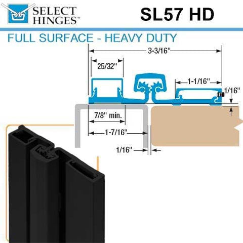 Select Hinges - 57 - 83" - Geared Full Surface Continuous Hinge - Black - Heavy Duty - UHS Hardware Select Hinges - 57 - 83" - Geared Full Surface Continuous Hinge - Black - Heavy Duty - UHS Hardware