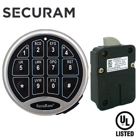 SECURAM - SafeLogic Basic Electronic Safe Keypad - Optional Lock Bodies - UL Listed - Satin Chrome SECURAM - SafeLogic Basic Electronic Safe Keypad - Optional Lock Bodies - UL Listed - Satin Chrome