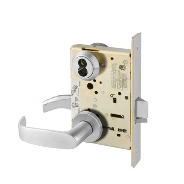 Sargent - 8204 - Mechanical Mortise Lock - LN Rose / L Lever - Storeroom - SFIC - 26D - Satin Chrome Plated - Grade 1 - UHS Hardware