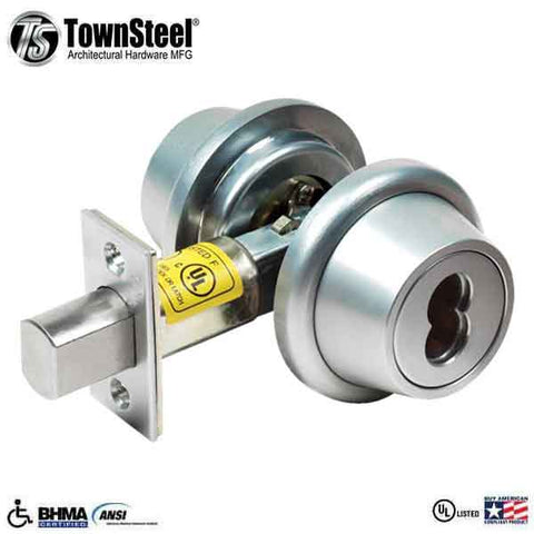 TownSteel - DBFI-62 - Commercial Deadbolt - Double - IC Core (SFIC) - 2-3/4 " Backset - Satin Chrome - Grade 1 - UHS Hardware TownSteel - DBFI-62 - Commercial Deadbolt - Double - IC Core (SFIC) - 2-3/4 " Backset - Satin Chrome - Grade 1 - UHS Hardware