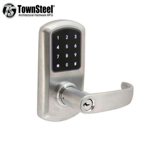 TownSteel - e-Elite 4010 - Electronic Push Button Lever Lock - RFID - 2-3/4″ Backset - Rigid Lever - Satin Chrome - Key Override - Grade 1 - UHS Hardware TownSteel - e-Elite 4010 - Electronic Push Button Lever Lock - RFID - 2-3/4″ Backset - Rigid Lever - Satin Chrome - Key Override - Grade 1 - UHS Hardware