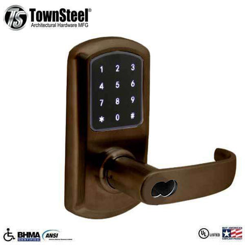 TownSteel - e-Elite 4010 - Electronic Push Button Lever Lock - RFID - IC Core (SFIC) - 2-3/4″ Backset - Rigid Lever - Oil Rubbed Bronze - Key Override - Grade 1 - UHS Hardware TownSteel - e-Elite 4010 - Electronic Push Button Lever Lock - RFID - IC Core (SFIC) - 2-3/4″ Backset - Rigid Lever - Oil Rubbed Bronze - Key Override - Grade 1 - UHS Hardware