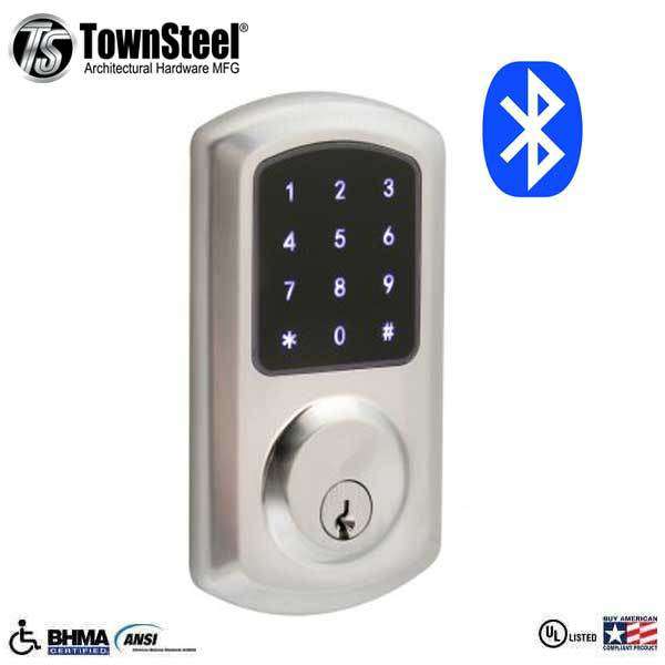 TownSteel - e-Smart 5000 - Electronic Push Button Deadbolt - Bluetooth - Key Override - Satin Chrome - Grade 2 - UHS Hardware TownSteel - e-Smart 5000 - Electronic Push Button Deadbolt - Bluetooth - Key Override - Satin Chrome - Grade 2 - UHS Hardware