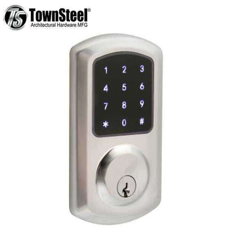 TownSteel - e-Smart 5000 - Electronic Push Button Deadbolt - Bluetooth - Key Override - Satin Chrome - Grade 2 - UHS Hardware TownSteel - e-Smart 5000 - Electronic Push Button Deadbolt - Bluetooth - Key Override - Satin Chrome - Grade 2 - UHS Hardware