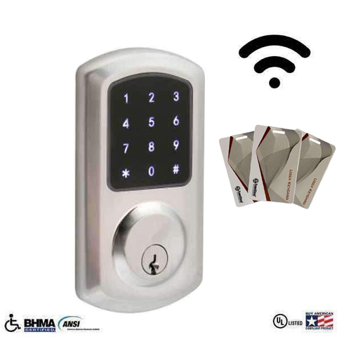 TownSteel - e-Smart 5000 - Electronic Push Button Deadbolt - WiFi - RFID - Key Override - Satin Chrome - Grade 2 - UHS Hardware TownSteel - e-Smart 5000 - Electronic Push Button Deadbolt - WiFi - RFID - Key Override - Satin Chrome - Grade 2 - UHS Hardware