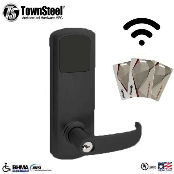 TownSteel - E-Genius 5000 - Interconnected Electronic Touch Keypad Lock - Entry - RFID & Wifi - 4" - On Center - Right Handed - Flat Black - Grade 1 - UHS Hardware TownSteel - E-Genius 5000 - Interconnected Electronic Touch Keypad Lock - Entry - RFID & Wifi - 4" - On Center - Right Handed - Flat Black - Grade 1 - UHS Hardware