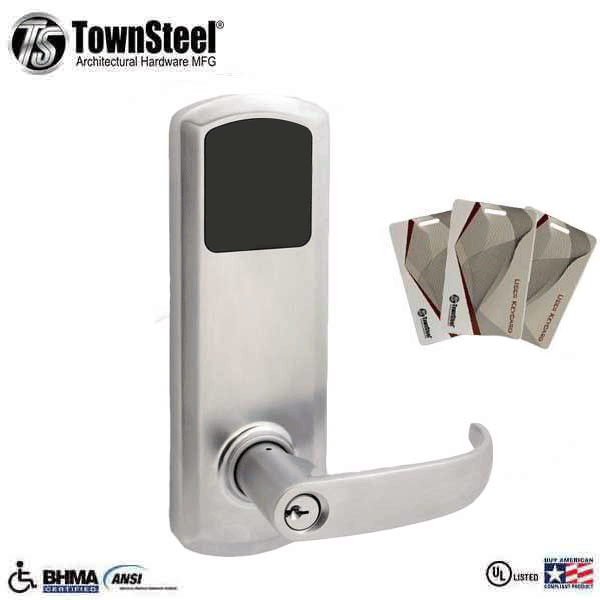 TownSteel - E-Genius 4000 - Interconnected Electronic Touch Keypad Lock - Storeroom - RFID - 5 1/2" - Quest Lever - Left handed - Matte Black - Grade 1 - UHS Hardware TownSteel - E-Genius 4000 - Interconnected Electronic Touch Keypad Lock - Storeroom - RFID - 5 1/2" - Quest Lever - Left handed - Matte Black - Grade 1 - UHS Hardware