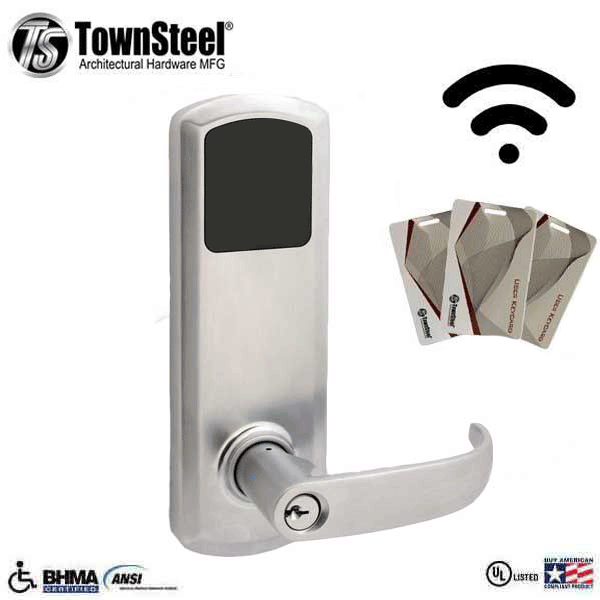 TownSteel - E-Genius 5000 - Interconnected Electronic Touch Keypad Lock - Entry - RFID & Wifi - 4" - On Center - Right Handed - Satin Chrome - Grade 1 - UHS Hardware TownSteel - E-Genius 5000 - Interconnected Electronic Touch Keypad Lock - Entry - RFID & Wifi - 4" - On Center - Right Handed - Satin Chrome - Grade 1 - UHS Hardware