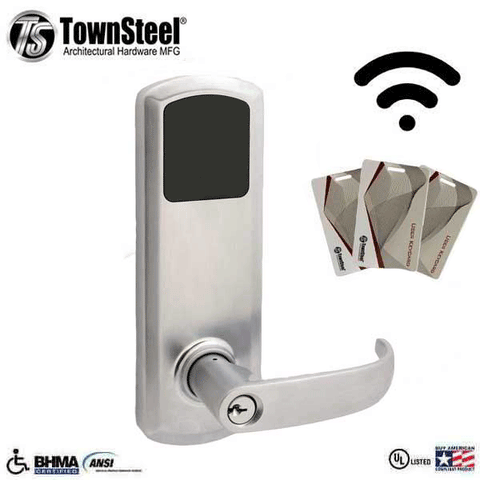 TownSteel - E-Genius 5000 - Interconnected Electronic Touch Keypad Lock - Entry - RFID & Wifi - 4" - On Center - Right Handed - Satin Chrome - Grade 1 - UHS Hardware TownSteel - E-Genius 5000 - Interconnected Electronic Touch Keypad Lock - Entry - RFID & Wifi - 4" - On Center - Right Handed - Satin Chrome - Grade 1 - UHS Hardware