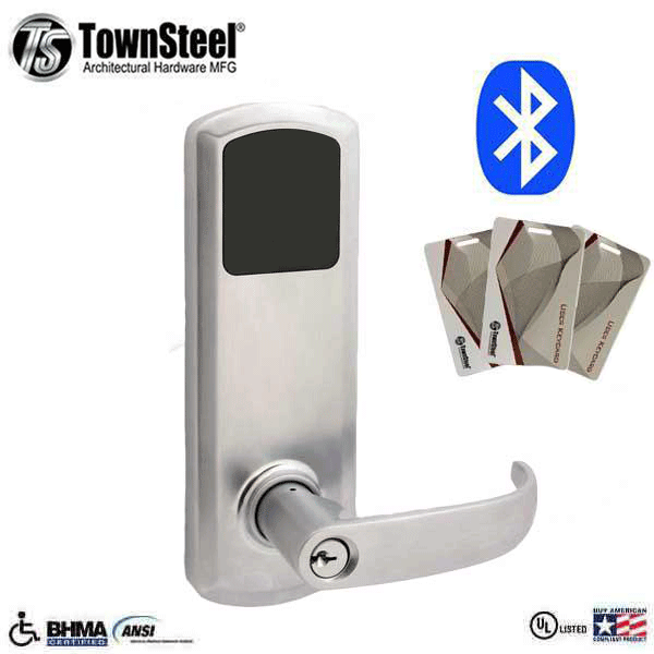 TownSteel - E-Genius 5000 - Interconnected Electronic Touch Keypad Lock - Entry - Bluetooth & RFID - 4" - On Center - Right Handed - Satin Chrome - Grade 1 - UHS Hardware TownSteel - E-Genius 5000 - Interconnected Electronic Touch Keypad Lock - Entry - Bluetooth & RFID - 4" - On Center - Right Handed - Satin Chrome - Grade 1 - UHS Hardware