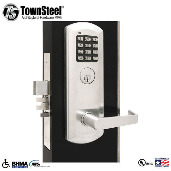 TownSteel - XME-2050 - Electronic Mortise Lockset w/ Keypad - Deadbolt - 2-3/4" Backset - Rigid Lever Set - Sentinel Lever - Fired Rated - Satin Chrome - Grade 1 - UHS Hardware TownSteel - XME-2050 - Electronic Mortise Lockset w/ Keypad - Deadbolt - 2-3/4" Backset - Rigid Lever Set - Sentinel Lever - Fired Rated - Satin Chrome - Grade 1 - UHS Hardware