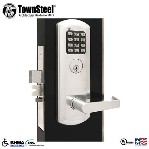 TownSteel - XME-2050 - Electronic Mortise Lockset w/ Keypad - Deadbolt - 2-3/4" Backset - Rigid Lever Set - Sentinel Lever - Fired Rated - Satin Chrome - Grade 1 - UHS Hardware TownSteel - XME-2050 - Electronic Mortise Lockset w/ Keypad - Deadbolt - 2-3/4" Backset - Rigid Lever Set - Sentinel Lever - Fired Rated - Satin Chrome - Grade 1 - UHS Hardware
