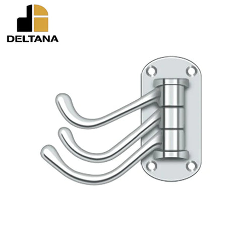 Deltana - Triple Swivel Hook - Heavy Duty - 4" Projection - 3-1/8" x 1-1/2" Base Size - Optional Finish Deltana - Triple Swivel Hook - Heavy Duty - 4" Projection - 3-1/8" x 1-1/2" Base Size - Optional Finish