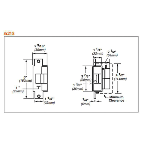 Von Duprin - 6213 Electric Strike for Mortise or Cylindrical Devices - Fail Secure - Satin Stainless - 24VDC - UHS Hardware Von Duprin - 6213 Electric Strike for Mortise or Cylindrical Devices - Fail Secure - Satin Stainless - 24VDC - UHS Hardware
