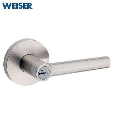 Weiser - SENL535 - Milan Lever - Round Rose - 15 - Satin Nickel - Entrance - SmartKey Technology - Grade 2 - UHS Hardware Weiser - SENL535 - Milan Lever - Round Rose - 15 - Satin Nickel - Entrance - SmartKey Technology - Grade 2 - UHS Hardware