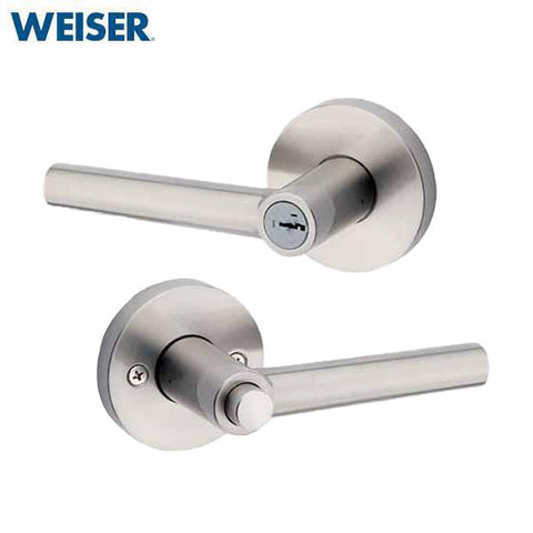 Weiser - SENL535 - Milan Lever - Round Rose - 15 - Satin Nickel - Entrance - SmartKey Technology - Grade 2 - UHS Hardware Weiser - SENL535 - Milan Lever - Round Rose - 15 - Satin Nickel - Entrance - SmartKey Technology - Grade 2 - UHS Hardware