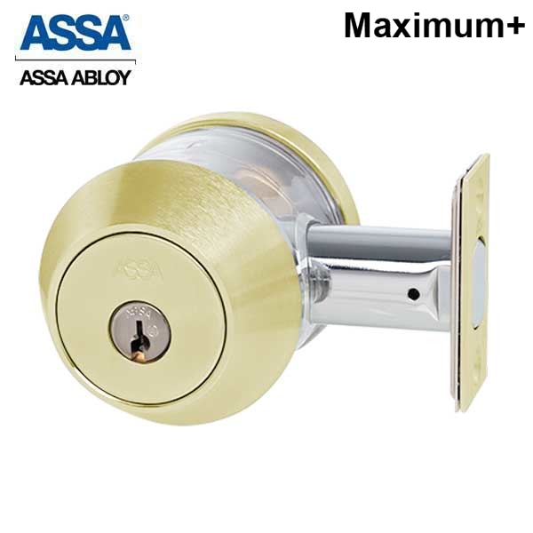ASSA - 7000 Series - MAX+ Double Cylinder Deadbolt with Security Guard - 605 - Bright Brass - Grade 1 - UHS Hardware ASSA - 7000 Series - MAX+ Double Cylinder Deadbolt with Security Guard - 605 - Bright Brass - Grade 1 - UHS Hardware