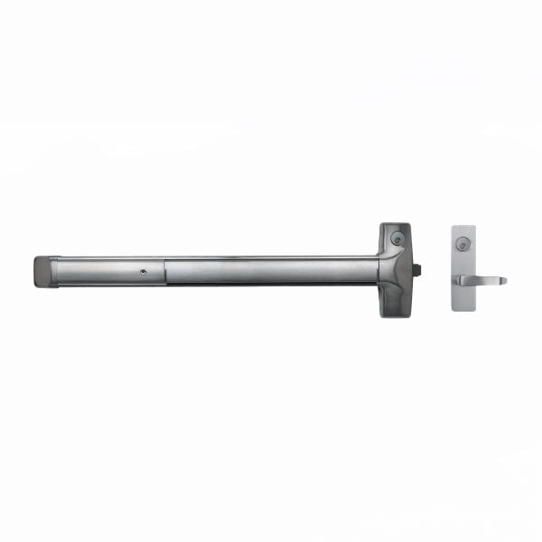 Detex - F1014D - Rim Exit Device - 48" Door Width - Less Cylinder - 630 Satin Stainless Steel - Fire Rated - SFIC - LHR - Alarmed - UHS Hardware Detex - F1014D - Rim Exit Device - 48" Door Width - Less Cylinder - 630 Satin Stainless Steel - Fire Rated - SFIC - LHR - Alarmed - UHS Hardware