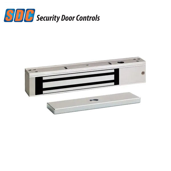 SDC - E600 - Single Magnetic Lock - Surface Mount - 600lbs. - 12/24VDC - Satin Aluminum - Grade 1 - UHS Hardware SDC - E600 - Single Magnetic Lock - Surface Mount - 600lbs. - 12/24VDC - Satin Aluminum - Grade 1 - UHS Hardware