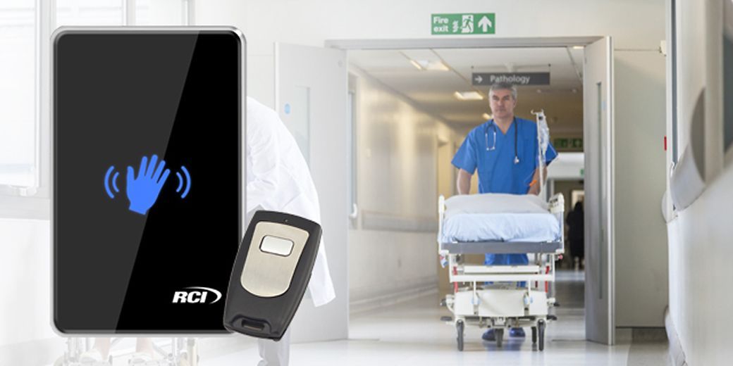 RCI 910TC Touchless Switch For The Activation Of Automatic Doors - w/ Receiver Module & Remote Transmitter (KIT) - UHS Hardware RCI 910TC Touchless Switch For The Activation Of Automatic Doors - w/ Receiver Module & Remote Transmitter (KIT) - UHS Hardware