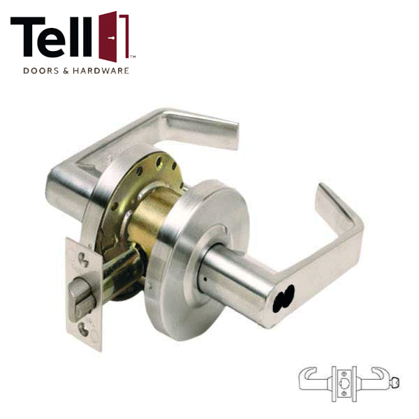 TELL - CL102262 - Standard Duty Cylindrical Leverset - Cortland - Classroom - IC Core - 2 3/4" Backset - Satin Chrome - Grade 2 - UHS Hardware TELL - CL102262 - Standard Duty Cylindrical Leverset - Cortland - Classroom - IC Core - 2 3/4" Backset - Satin Chrome - Grade 2 - UHS Hardware