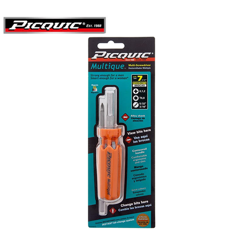 PICQUIC - Multique - Multi Bit Screwdriver - W/ P0,1,2, / T6,8 / S 5/32", 3/16" (3/16" hex bits) - UHS Hardware PICQUIC - Multique - Multi Bit Screwdriver - W/ P0,1,2, / T6,8 / S 5/32", 3/16" (3/16" hex bits) - UHS Hardware