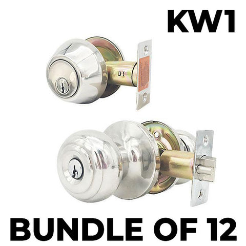 x12 Premium Combo Lockset - Knob & Deadbolt - Bright Chrome - BC - KW1 (BUNDLE OF 12) - UHS Hardware x12 Premium Combo Lockset - Knob & Deadbolt - Bright Chrome - BC - KW1 (BUNDLE OF 12) - UHS Hardware