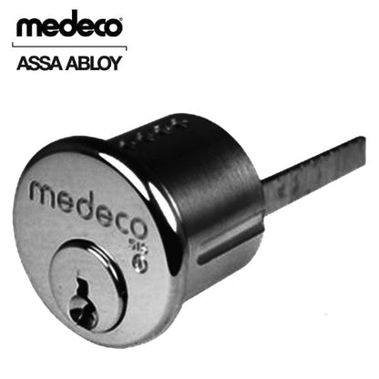 Medeco - 100400H - M3 Biaxial - 6-Pin - 1-1/8" Rim Cylinder Y02 Horizontal Tailpiece - 04 Sky Keyway Sub-Assembled - 26 - Satin Chrome - Grade 1