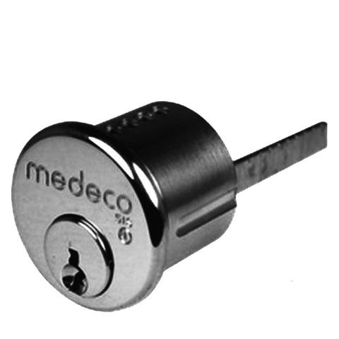 Medeco - 100400H - M3 Biaxial - 6-Pin - 1-1/8" Rim Cylinder Y02 Horizontal Tailpiece - 04 Sky Keyway Sub-Assembled - 26 - Satin Chrome - Grade 1