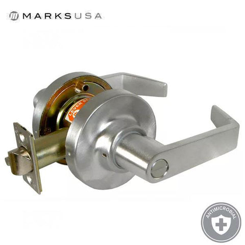 Marks USA - 195L - Privacy Lever Set - Centered Latch - Anti Microbial Finish - 2 3/4" Backset - 26D - Satin Chrome - Privacy - 2" Doors - Grade 1