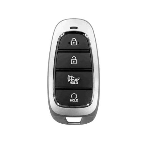 Close-up of Hyundai Santa Fe remote key buttons (lock, unlock, remote start, panic)