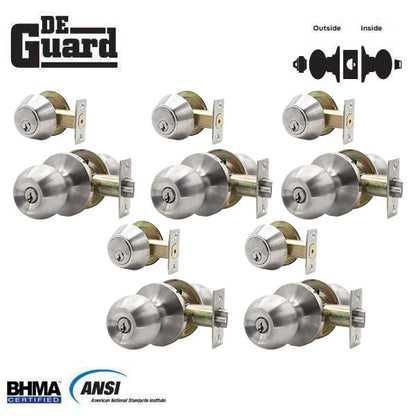 5 x Premium Combo Lockset - Stainless Steel - Entrance - Grade 3 - KW1 (Pack of 5)