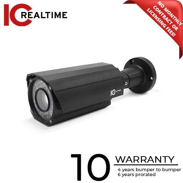IC Realtime - AVS-ID1-V2 / 2MP HD-AVS Outdoor Mid Size License Plate Recognition Bullet Camera / Varifocal 5-50mm Lens (27.7° - 4.2°) / LPR Smart IR / 12VDC