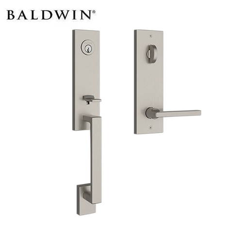 Baldwin Reserve - Santa Cruz Contemporary Square Rose Handleset - Singl Cyl - 150 - Satin Nickel - Grade 2 - RH